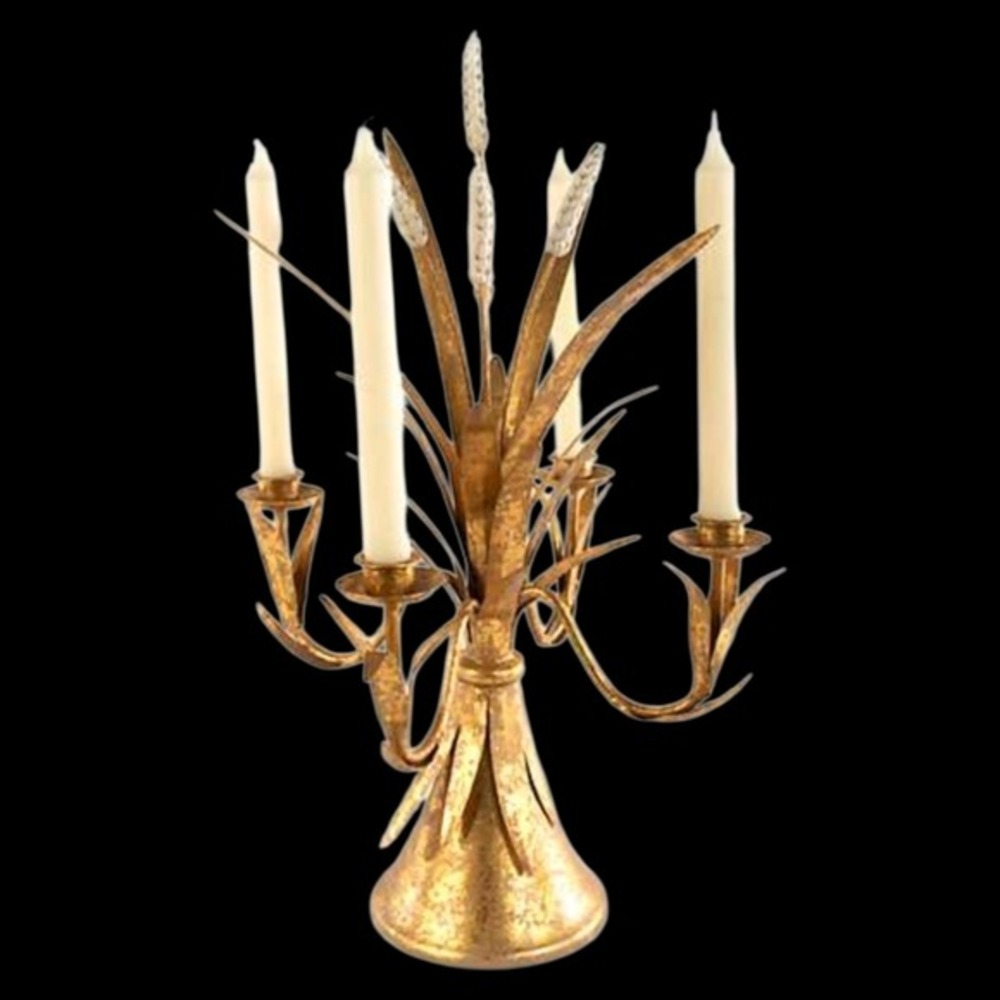 Mackenzie Childs Golden Wheat 4 Arm Candelabra 19.5" Metal Tabletop Art - Picture 2 of 4